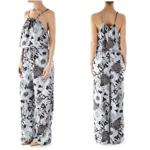Floral Print Wide-Leg Jumpsuit - Black & White